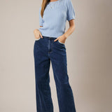 Sunday Edition by LE LIS - ROUND NECK PUFF SHORT SLEEVE CABLE SWEATER