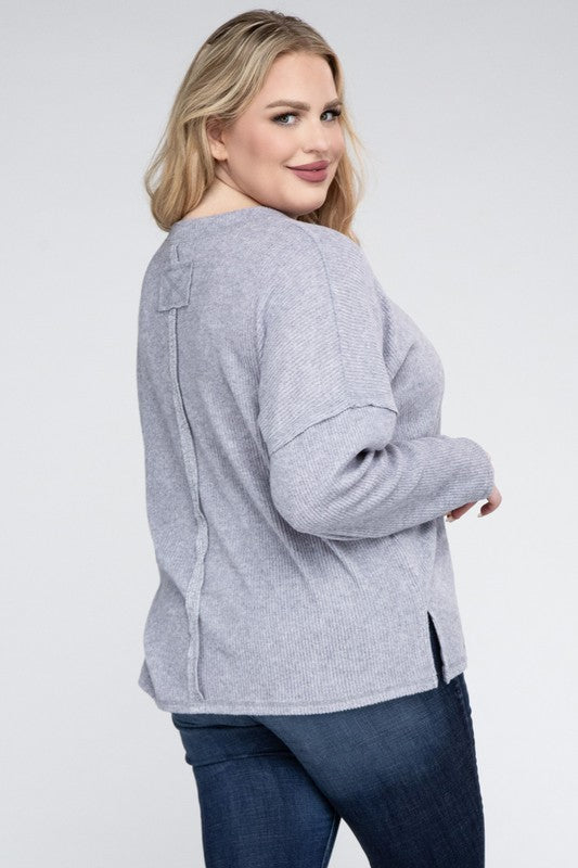 Ribbed Brushed Melange Sweater, Various Colors, Zenana