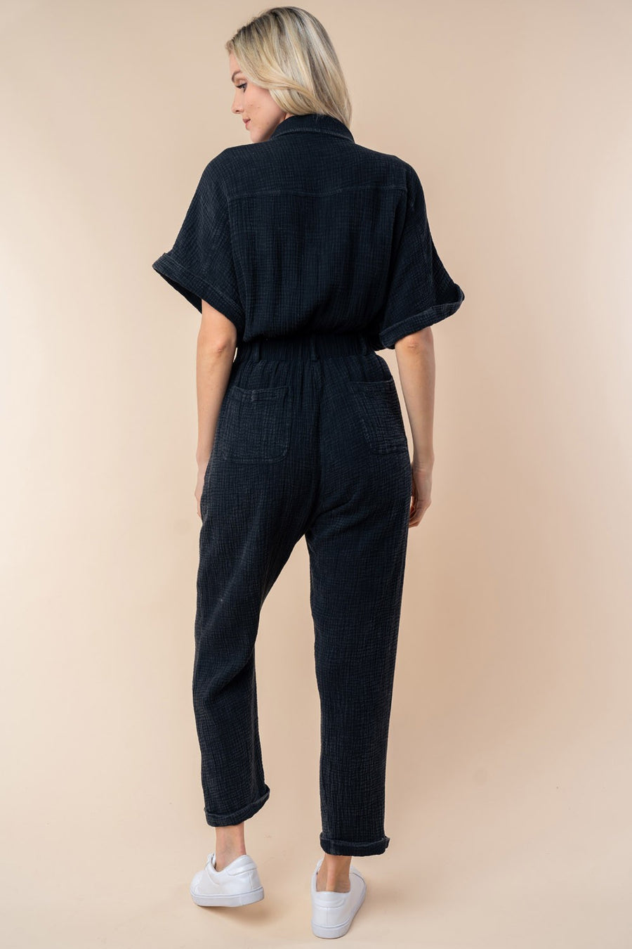 White Birch Texture Short Sleeve Jumpsuit (online only)