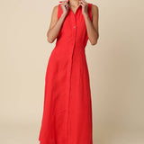 Olivaceous - Aimme Button-Front Linen Maxi Dress