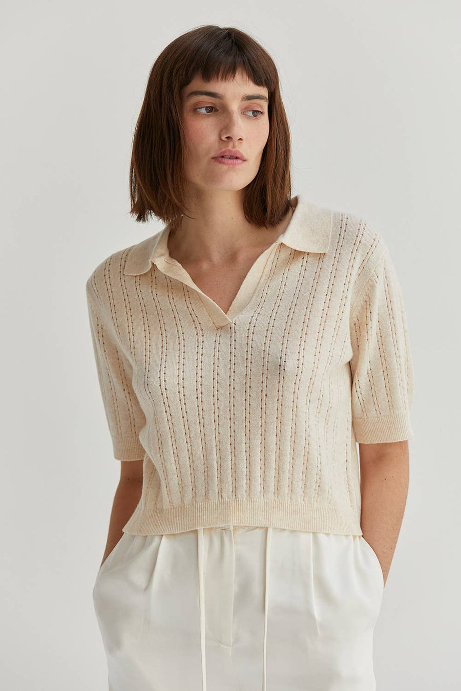 Crescent - Saman Pointelle Knit Polo Top