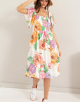 HYFVE Floral Flutter Sleeve Smocked Dress