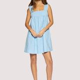 Lost + Wander - Costal Voyage Mini Dress - Summer Light Blue Linen Blend