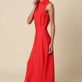 Olivaceous - Aimme Button-Front Linen Maxi Dress