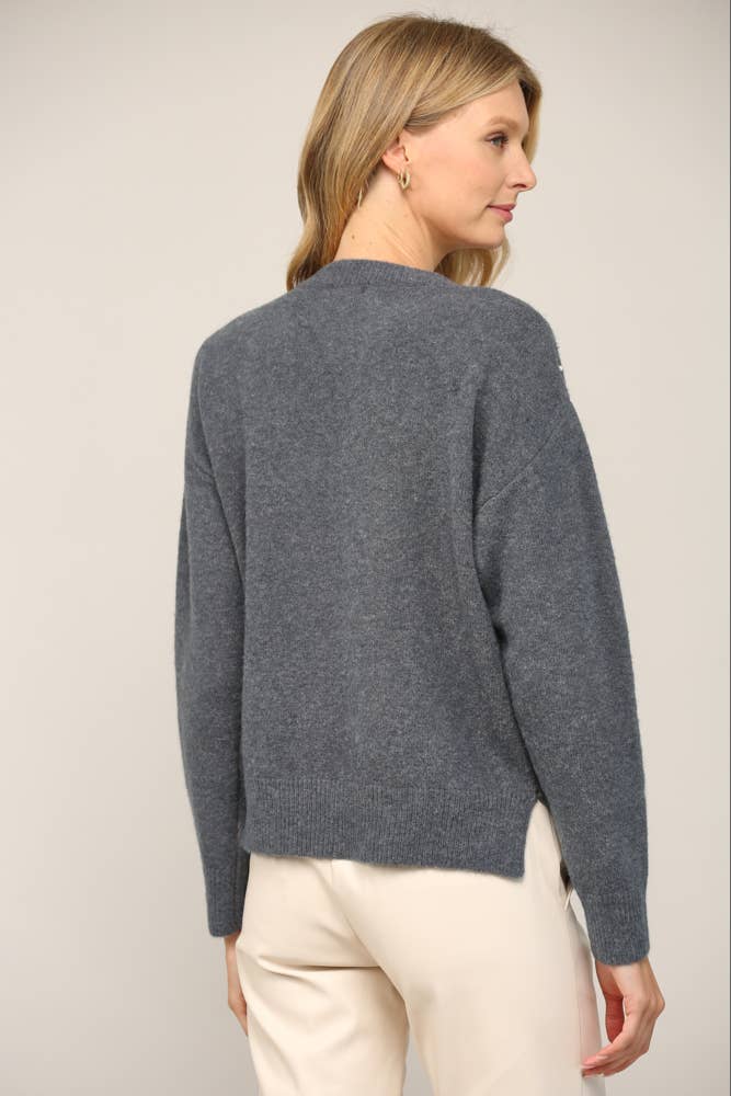 FATE - PEARL TRIM ROUND NECK SWEATER