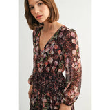 FUN2FUN - MIX FLOWER V NECK MIDI DRESS