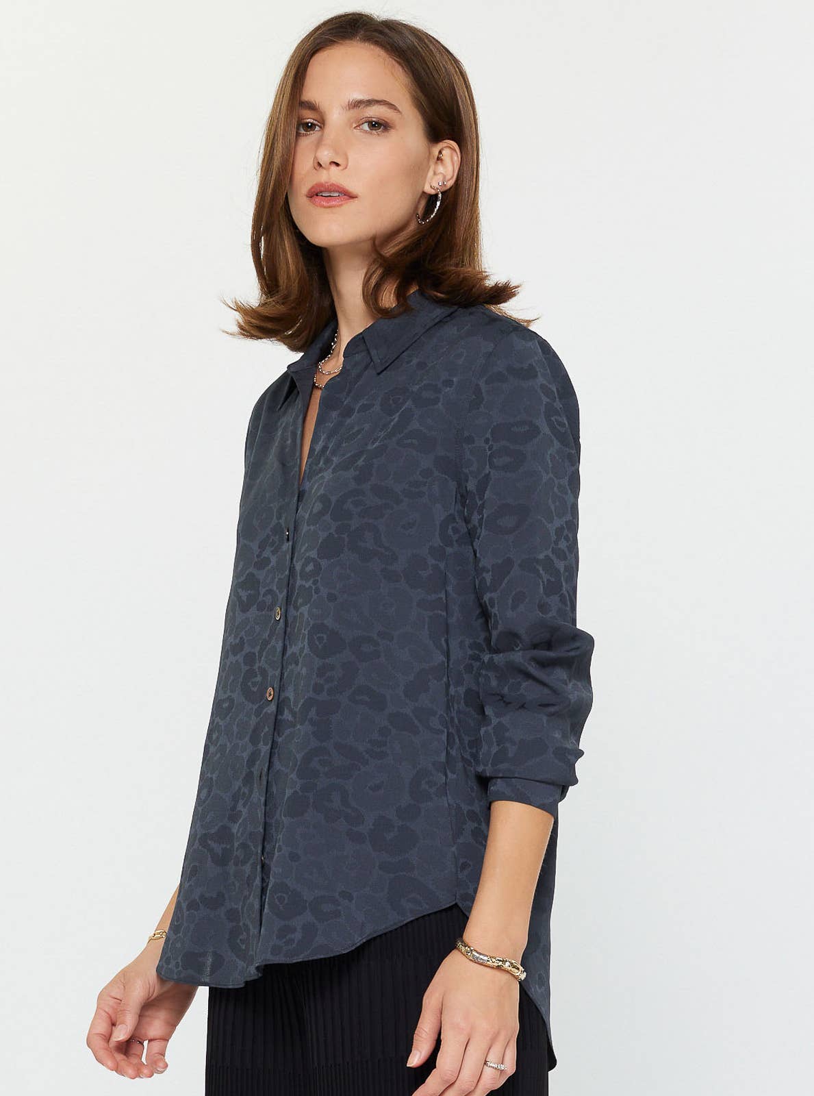 Current Air - Jacquard Animal Button-Down Blouse
