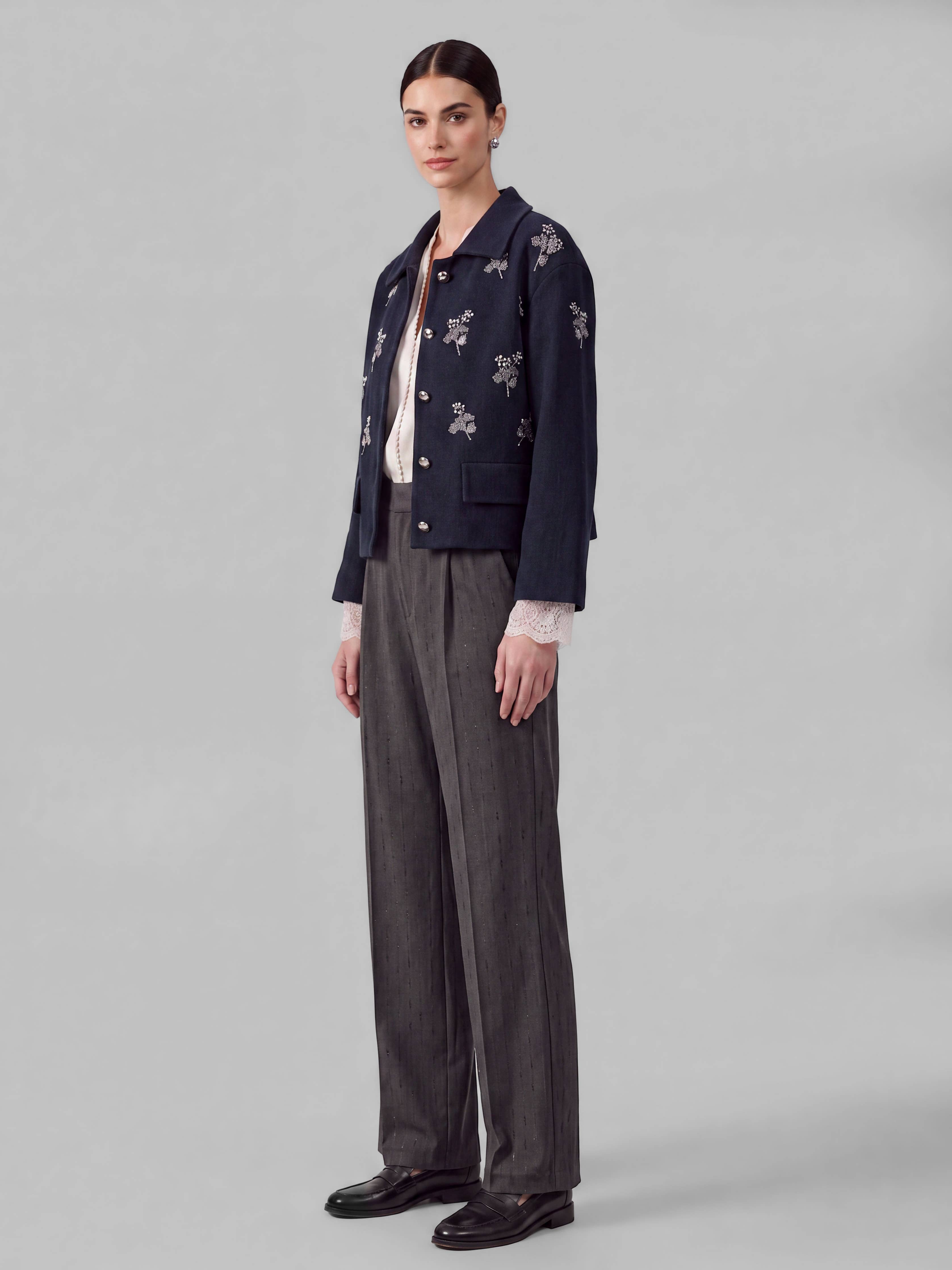 Current Air - Floral beaded Sweater Jacket