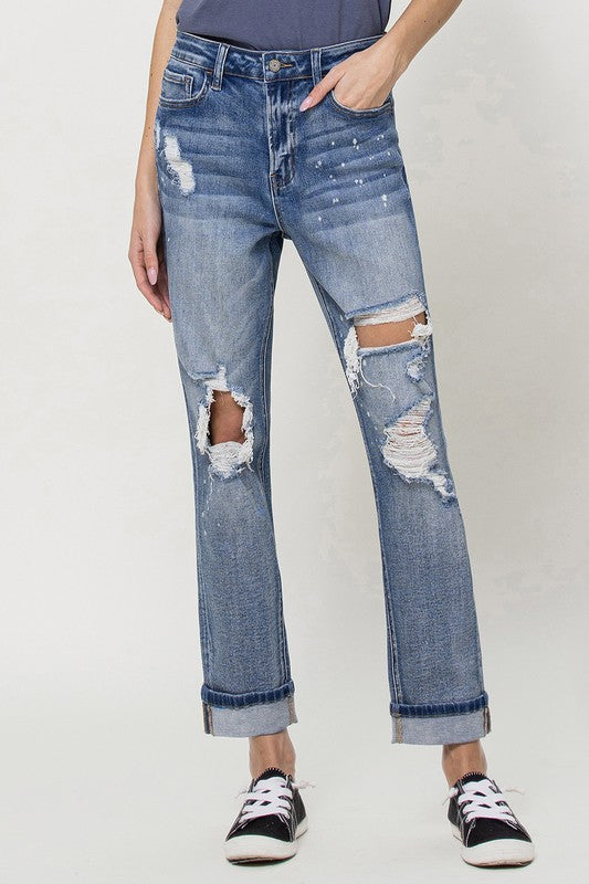 STRETCH BOYFRIEND JEANS W PAINT SPATTER DETAIL, Flying Monkey