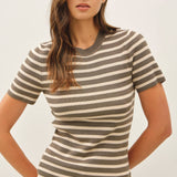 Be Cool - CLASSIC STRIPED CREWNECK SHORT SLEEVE SWEATER