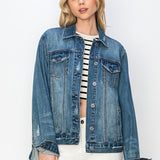RISEN Plus Size Distressed Button Up Jacket