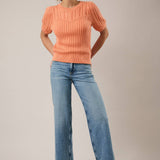 Sunday Edition by LE LIS - ROUND NECK PUFF SHORT SLEEVE CABLE SWEATER