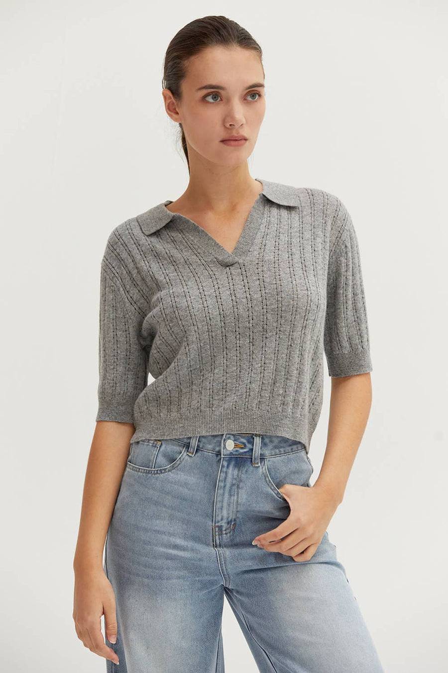 Crescent - Saman Pointelle Knit Polo Top