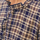 Be Cool - FLANNEL PLAID RUFFLE NECK BUTTON DOWN SHIRT