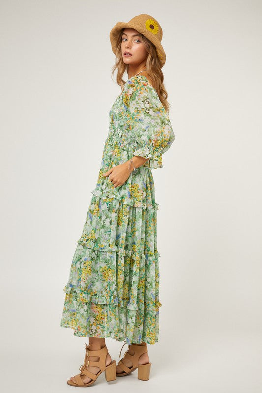 FLORAL CHIFFON MIDI DRESS, Davi & Dani