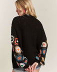 ADORA Contrast Crochet Open Front Long Sleeve Cardigan