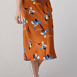 Hashttag - Floral Print Satin Bias Skirt