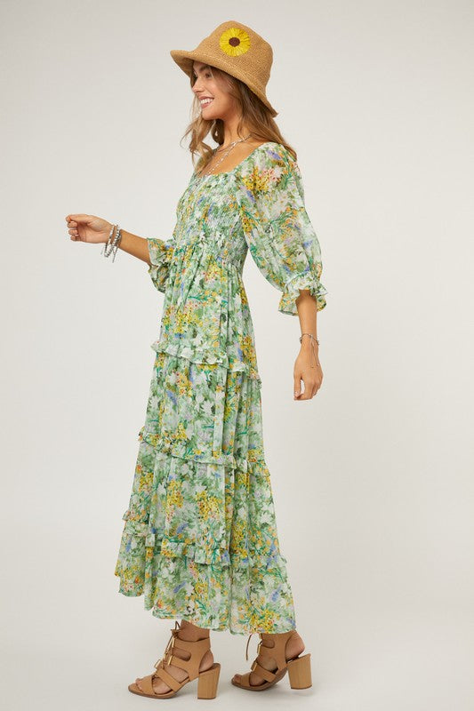 FLORAL CHIFFON MIDI DRESS, Davi & Dani