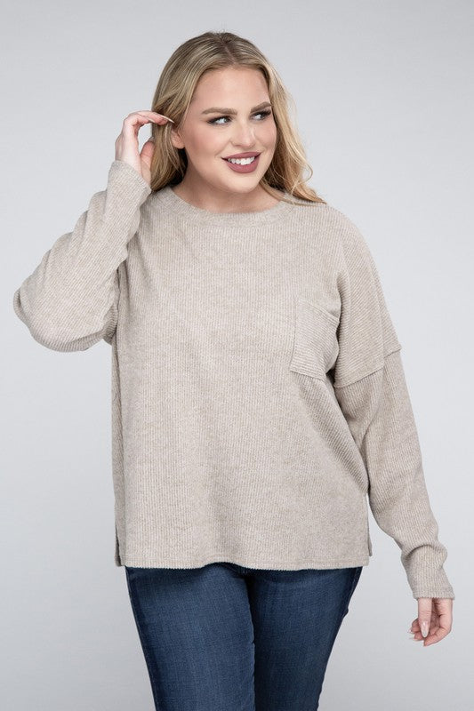 Ribbed Brushed Melange Sweater, Various Colors, Zenana