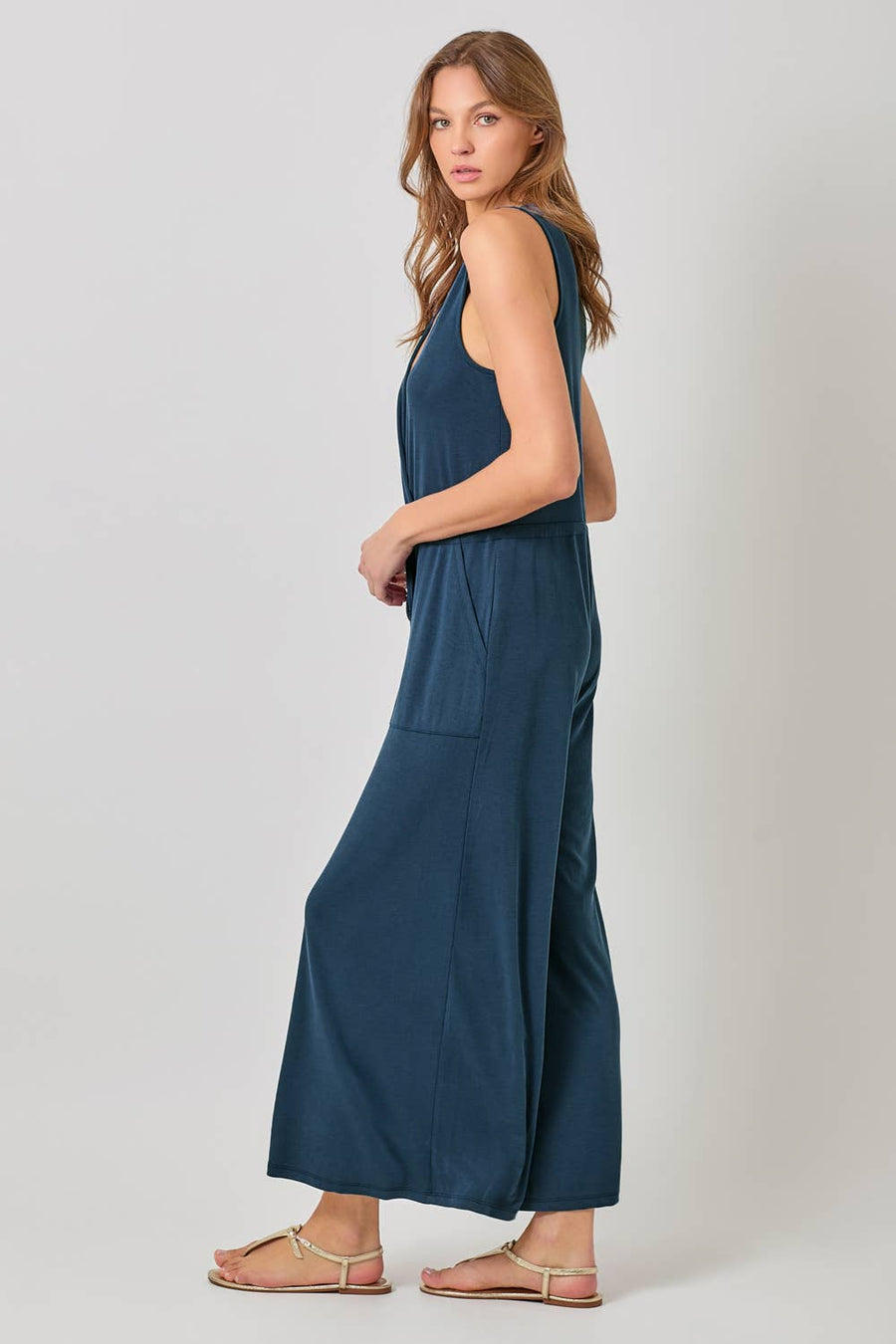 Mystree - Modal Ribbed Surplice Neck Jumpsuit