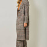 Mystree Houndstooth Plaid Long Coat
