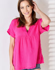 Zenana Raw Hem Short Sleeve Top, Plus Size (online only)