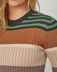 Mystree Color Block Striped Sweater Top