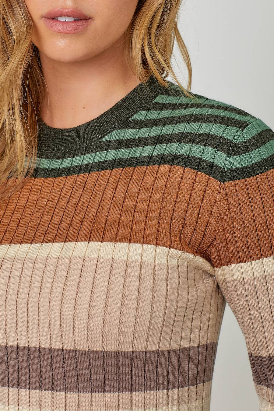 Mystree Color Block Striped Sweater Top