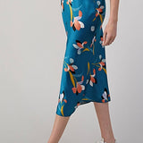 Hashttag - Floral Print Satin Bias Skirt