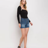 Lovervet by VERVET - HIGH RISE PATCHED BUTTON FLY SHORTS