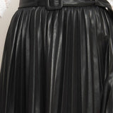 Faux Leather Pleated Skirt, FLYING TOMATO