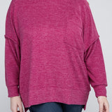 Brushed Melange Drop Shoulder Sweater, Various Colors, Zenana (Plus only)