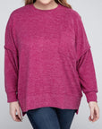 Brushed Melange Drop Shoulder Sweater, Various Colors, Zenana (Plus only)