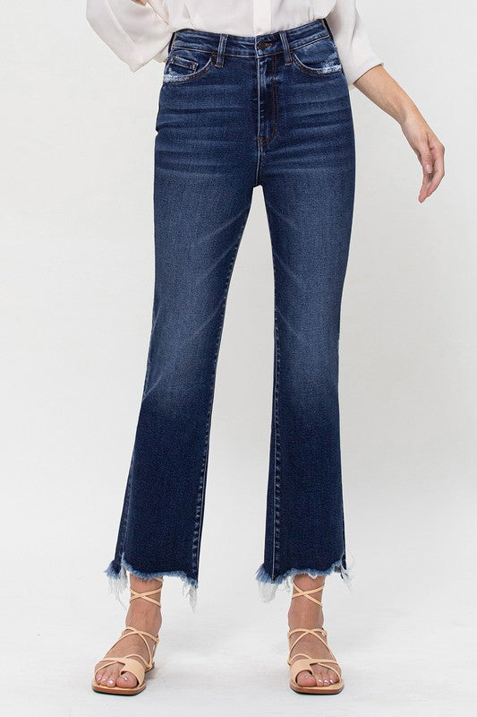 High Rise Distressed Hem Kick Flare Jeans, Vervet by Flying Monkey