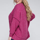Brushed Melange Drop Shoulder Sweater, Various Colors, Zenana (Plus only)