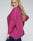 Brushed Melange Drop Shoulder Sweater, Various Colors, Zenana (Plus only)