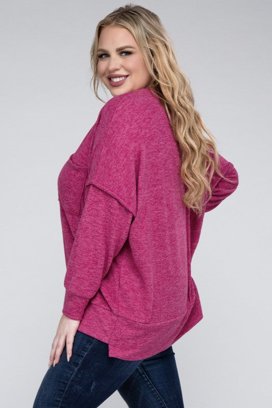 Brushed Melange Drop Shoulder Sweater, Various Colors, Zenana (Plus only)