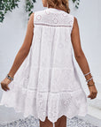 Eyelet Tie Neck Sleeveless Mini Dress (online only)