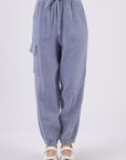 VERY J Washed Woven Crinkle Gauze Drawstring Cargo Pants