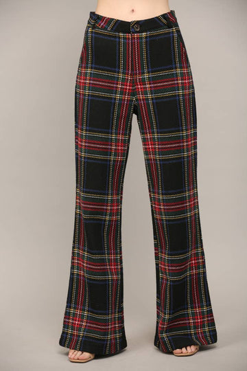 FATE - TARTAN PLAID WIDE LEG PANTS