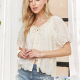 ADORA LA - SHORT SLEEVE TOP WITH SCALLOPED TRIM