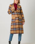 Mystree Fuzzy Plaid Long Coat