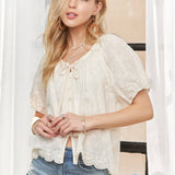 ADORA LA - SHORT SLEEVE TOP WITH SCALLOPED TRIM