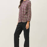 Be Cool - FLANNEL PLAID RUFFLE NECK BUTTON DOWN SHIRT