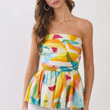 TCEC -Abstract Print Strapless Peplum Top