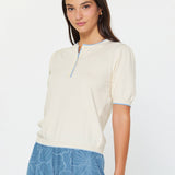Current Air - Contrast Edge Short Sleeve Sweater