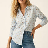 Q2 Light Blue Button-Down Shirt with Dog Print