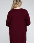 V-Neck Side Slit Hi-Low Hem Top, Various Colors, Zenana (Plus Only)