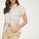 Blu Pepper - STRIPE COLLARED SHORT SLEEVE BUTTON DOWN TOP