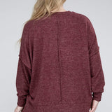 Brushed Melange Drop Shoulder Sweater, Various Colors, Zenana (Plus only)
